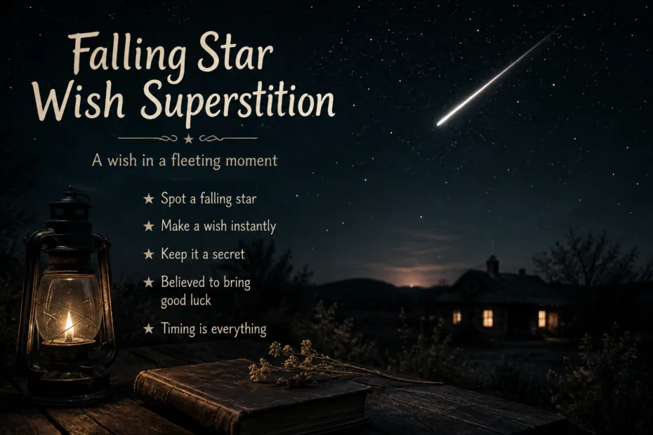 Person watching a shooting star and making a wish on a clear night sky.