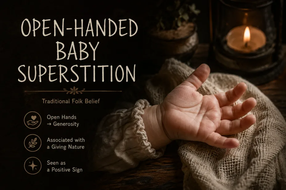 close-up of a baby's hand with open fingers symbolizing generosity in a superstition