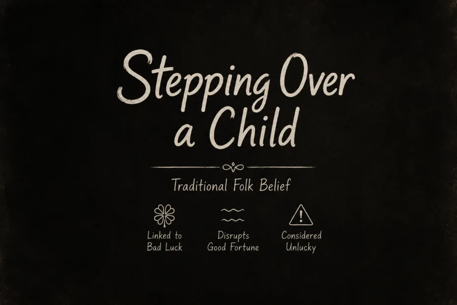Child stepping over a crack in the ground as part of a superstition about stopping growth.