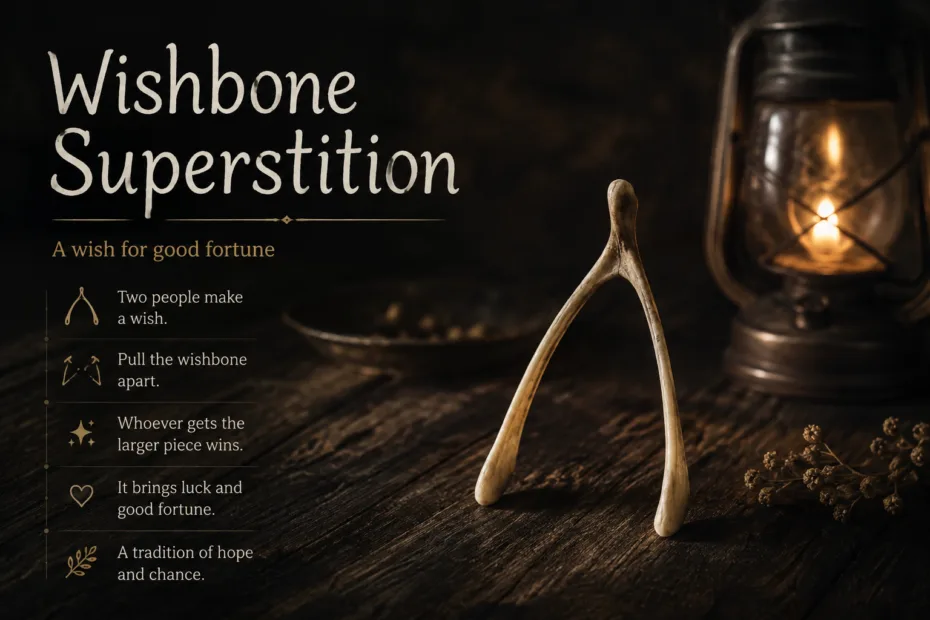 A wishbone with the longest piece believed to grant wishes, symbolizing the superstition associated with breaking wishbones.