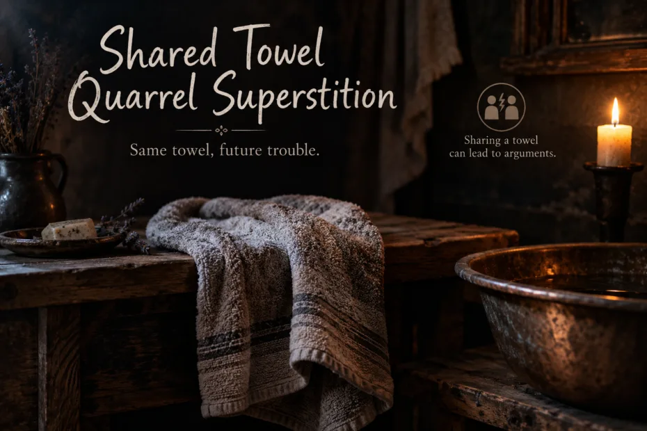 Person holding a towel, referencing superstitions about sharing towels causing future trouble.